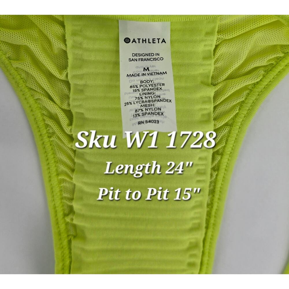 Athleta Bakasana Mesh Ruched Back Tank Neon Yellow Chartreuse Yoga Athletic Top - Picture 3 of 5